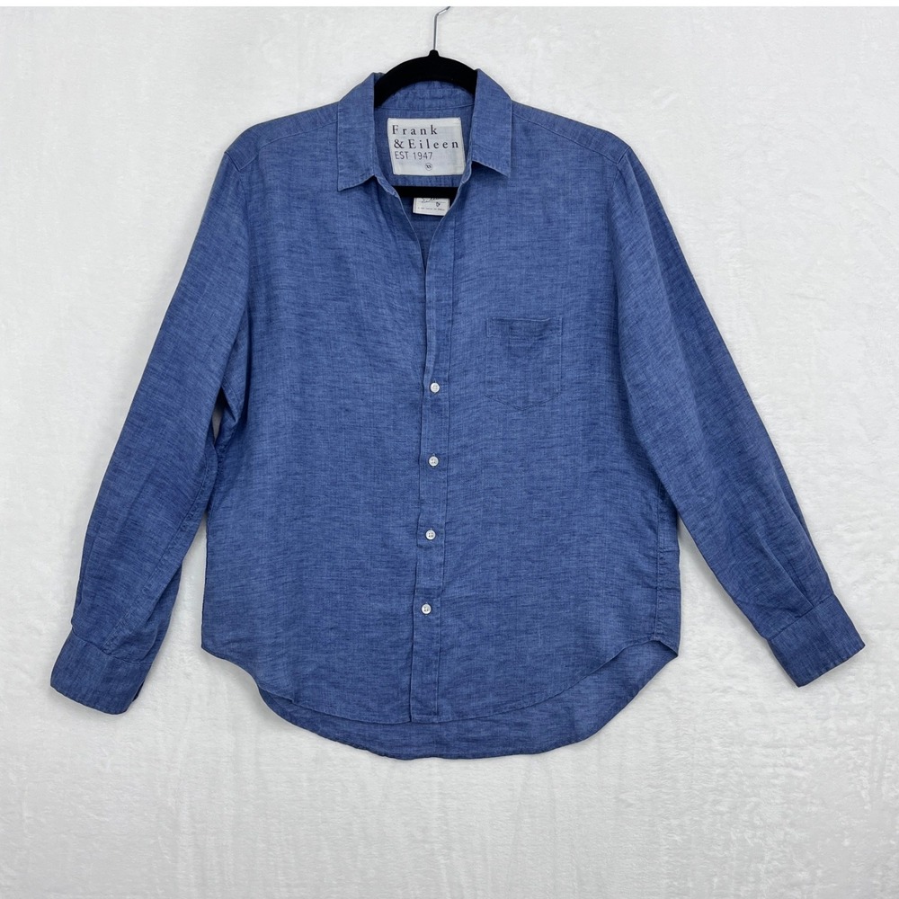 Frank & Eileen Button Down Linen Long Sleeve Shirt XS Linen sty Eileen Blue Read